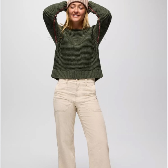 PRANA cades cove sweater chunky merino wool blend rye green crewneck size L - Picture 1 of 14